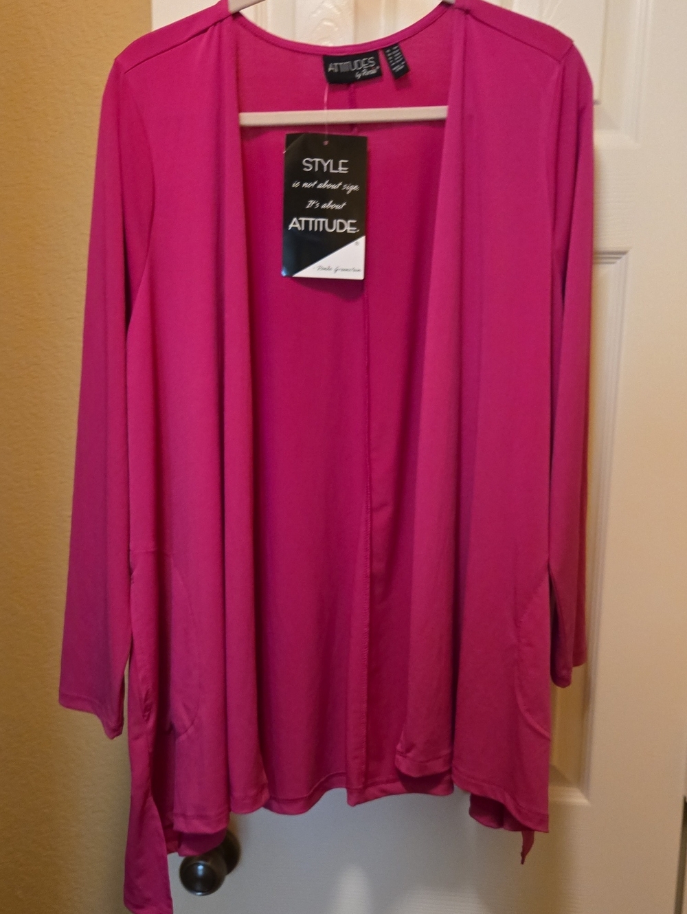 Attitudes by Renee Bright Fuchsia Open Front Draped Cardigan
